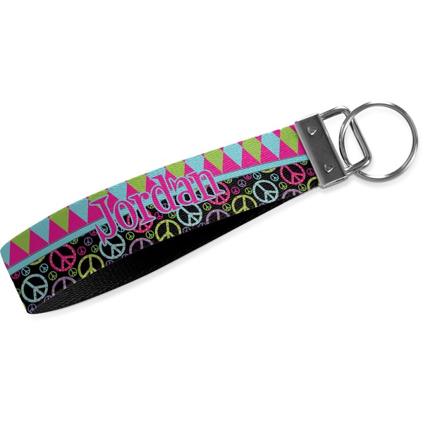Custom Harlequin & Peace Signs Wristlet Webbing Keychain Fob (Personalized)