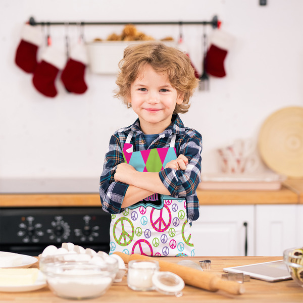 Harlequin & Peace Signs Kid's Aprons - Small - Lifestyle