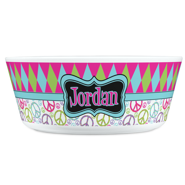 Harlequin & Peace Signs Kids Bowls - FRONT