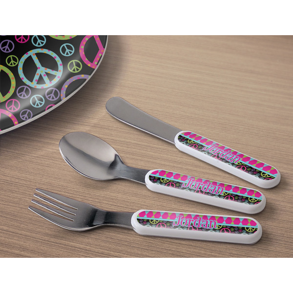 Harlequin & Peace Signs Kids Flatware w/ Plate