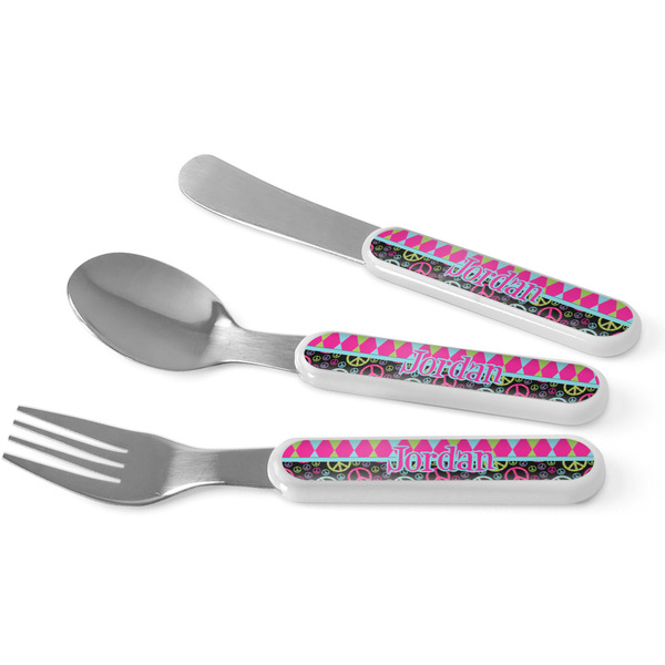 Custom Harlequin & Peace Signs Kid's Flatware (Personalized)