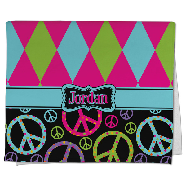Custom Harlequin & Peace Signs Kitchen Towel - Poly Cotton w/ Name or Text