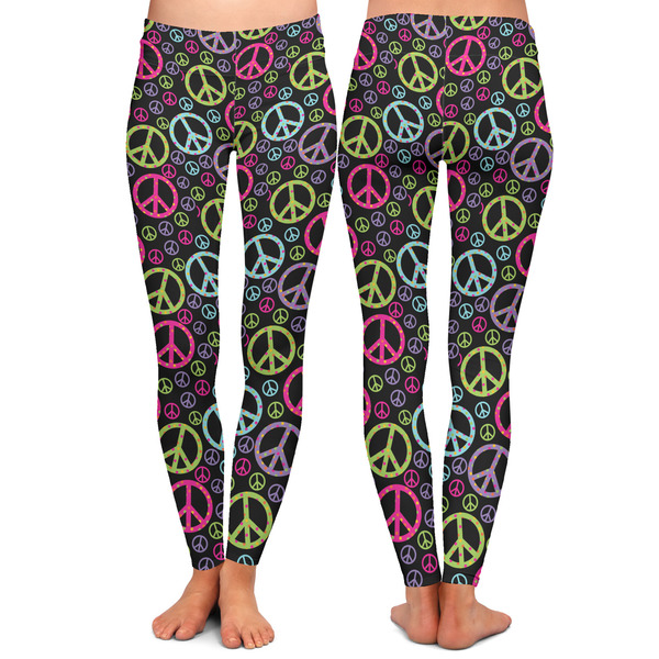 Harlequin & Peace Signs Ladies Leggings - Front and Back