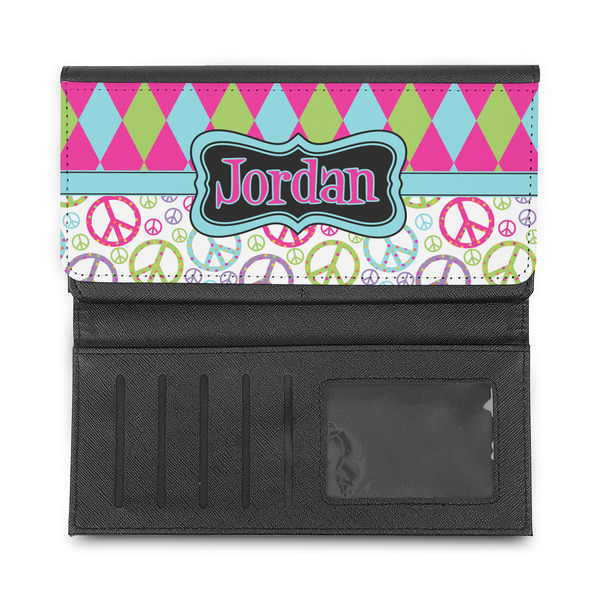 Harlequin & Peace Signs Ladies Wallet - Half Way Open