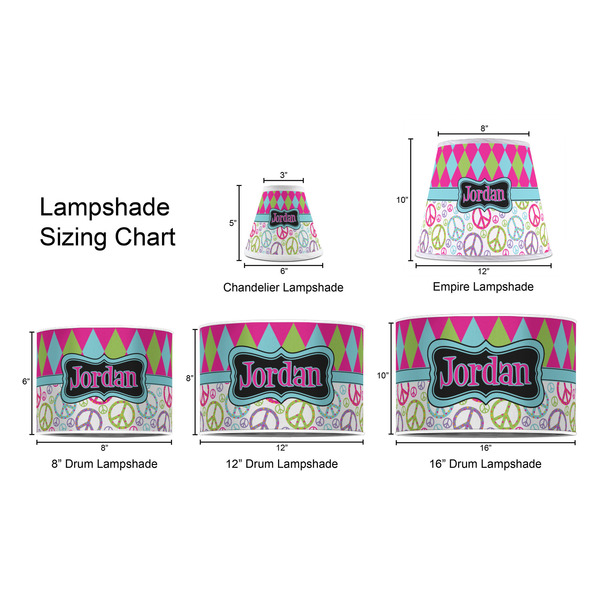 Harlequin & Peace Signs Lampshade Sizing Chart