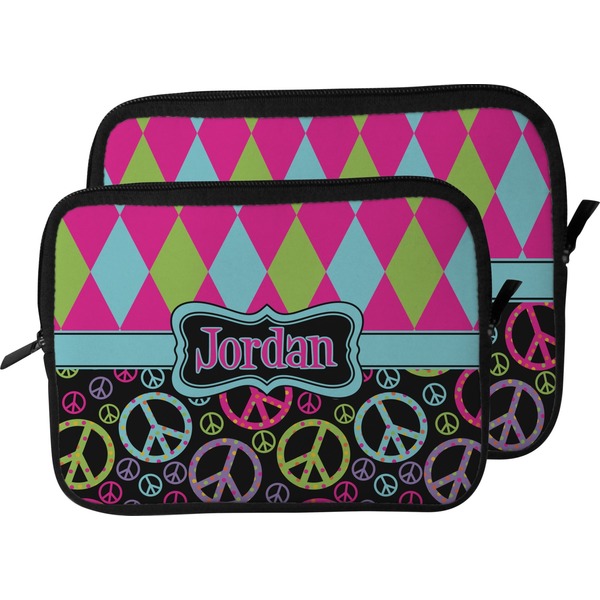 Harlequin & Peace Signs Laptop Sleeve (Size Comparison)