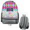 Harlequin & Peace Signs Large Backpack - Gray - Front & Back View