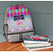 Harlequin & Peace Signs Large Backpack - Gray - On Desk