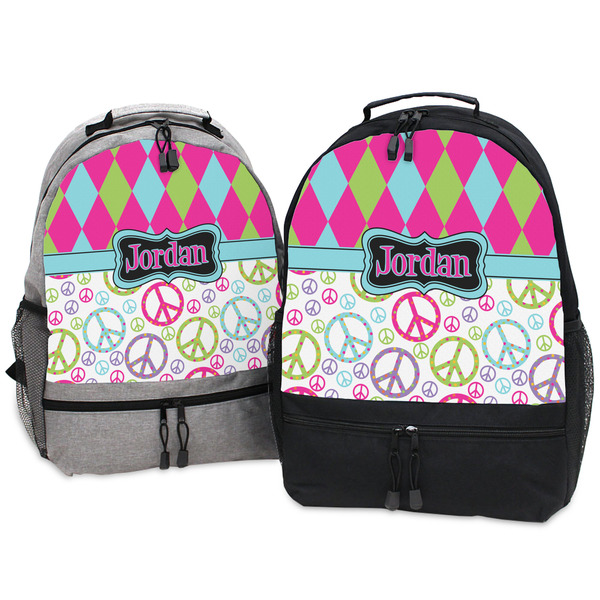 Harlequin & Peace Signs Large Backpacks - Both