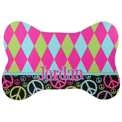Harlequin & Peace Signs Bone Shaped Dog Food Mat (Personalized)
