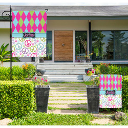 Harlequin & Peace Signs Large Garden Flag - Double Sided (Personalized)