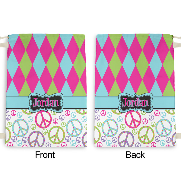 Harlequin & Peace Signs Large Laundry Bag - Front & Back View