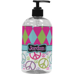 Harlequin & Peace Signs Plastic Soap / Lotion Dispenser (16 oz - Large - Black) (Personalized)