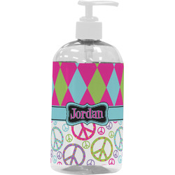 Harlequin & Peace Signs Plastic Soap / Lotion Dispenser (16 oz - Large - White) (Personalized)