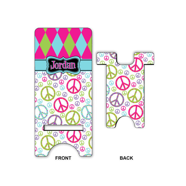 Harlequin & Peace Signs Large Phone Stand - Front & Back