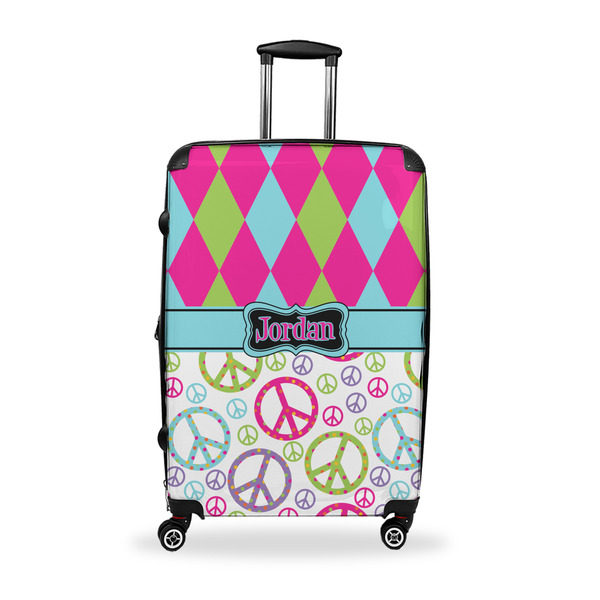 Custom Harlequin & Peace Signs Suitcase - 28" Large - Checked w/ Name or Text