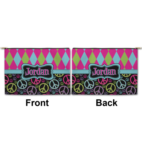Harlequin & Peace Signs Large Zipper Pouch Approval (Front and Back)