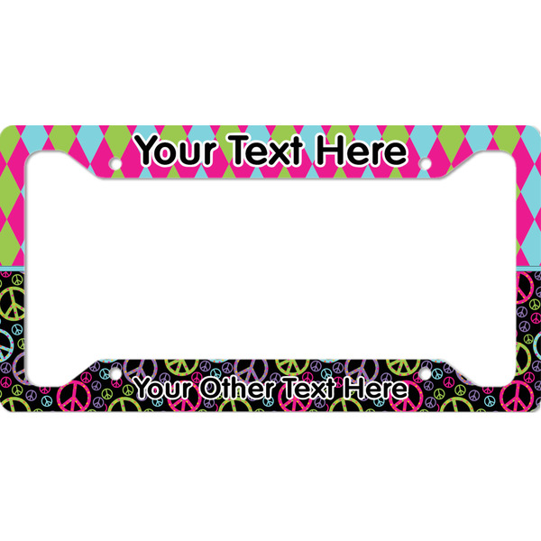 Custom Harlequin & Peace Signs License Plate Frame - Style A (Personalized)
