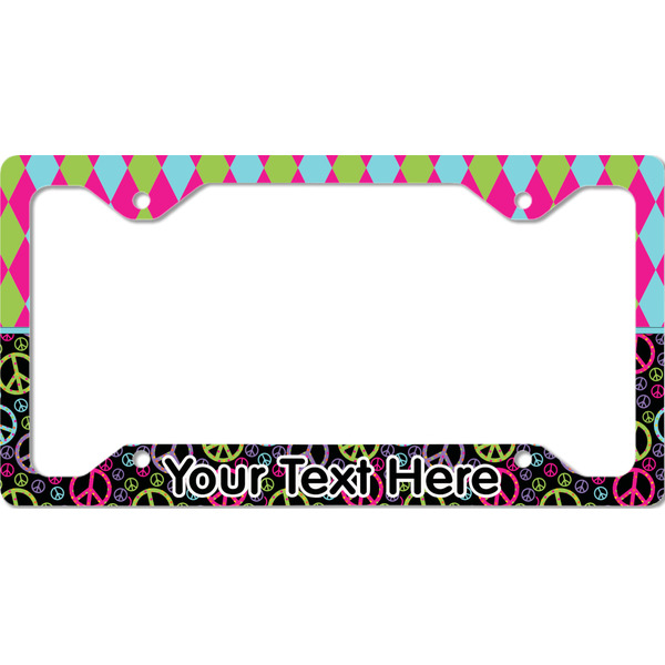 Custom Harlequin & Peace Signs License Plate Frame - Style C (Personalized)