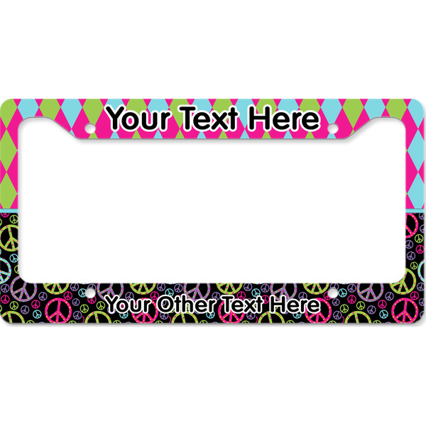Custom Harlequin & Peace Signs License Plate Frame - Style B (Personalized)