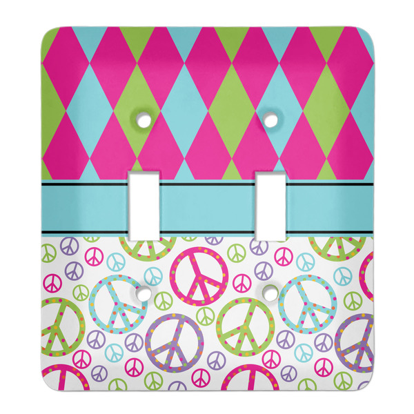 Custom Harlequin & Peace Signs Light Switch Cover (2 Toggle Plate)