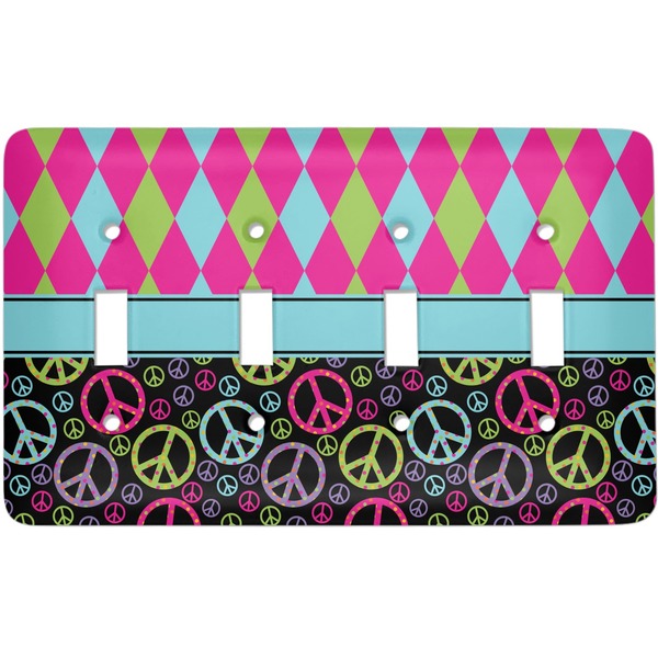 Custom Harlequin & Peace Signs Light Switch Cover (4 Toggle Plate)