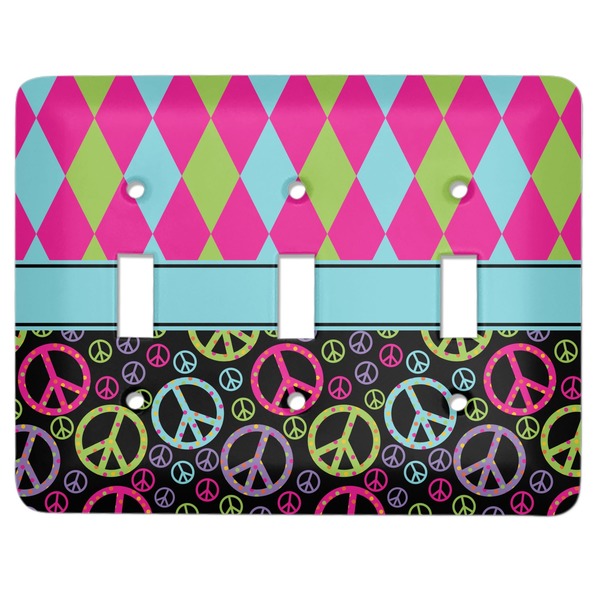 Custom Harlequin & Peace Signs Light Switch Cover (3 Toggle Plate)