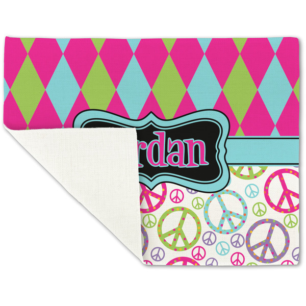 Harlequin & Peace Signs Linen Placemat - Folded Corner (single side)