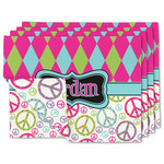 Harlequin & Peace Signs Double-Sided Linen Placemat - Set of 4 w/ Name or Text