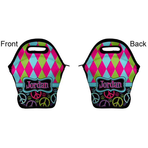 Harlequin & Peace Signs Lunch Bag - Front and Back