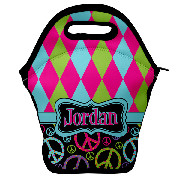 Custom Harlequin & Peace Signs Lunch Bag w/ Name or Text