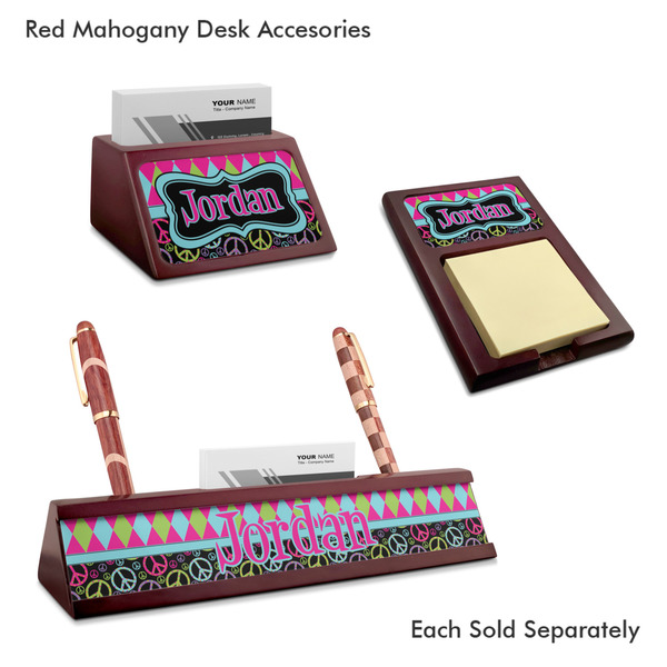 Harlequin & Peace Signs Mahogany Desk Accessories