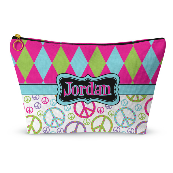 Custom Harlequin & Peace Signs Makeup Bag - Large - 12.5"x7" (Personalized)