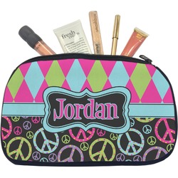 Harlequin & Peace Signs Makeup / Cosmetic Bag - Medium (Personalized)