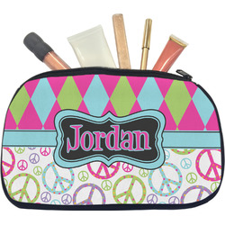Harlequin & Peace Signs Makeup / Cosmetic Bag - Medium (Personalized)