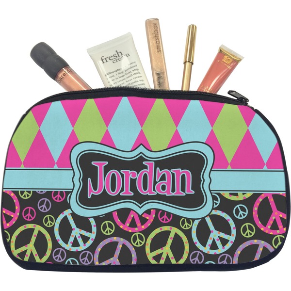 Custom Harlequin & Peace Signs Makeup / Cosmetic Bag - Medium (Personalized)
