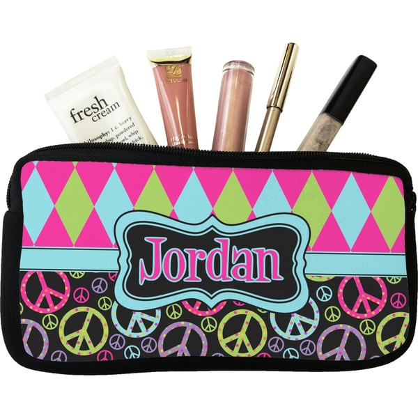 Custom Harlequin & Peace Signs Makeup / Cosmetic Bag - Small (Personalized)