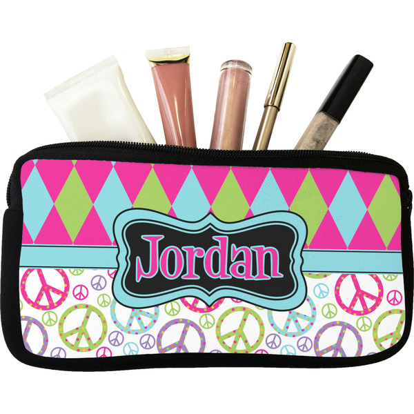 Custom Harlequin & Peace Signs Makeup / Cosmetic Bag (Personalized)