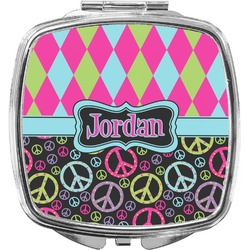 Harlequin & Peace Signs Compact Makeup Mirror (Personalized)