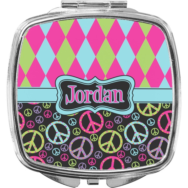 Custom Harlequin & Peace Signs Compact Makeup Mirror (Personalized)