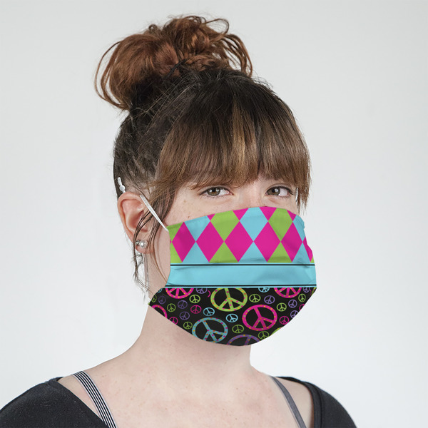 Harlequin & Peace Signs Mask - Quarter View on Girl