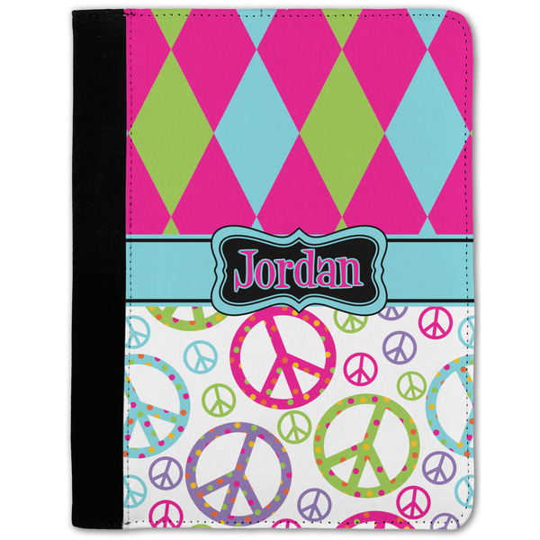 Custom Harlequin & Peace Signs Notebook Padfolio - Medium w/ Name or Text