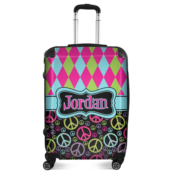 Custom Harlequin & Peace Signs Suitcase - 24" Medium - Checked (Personalized)