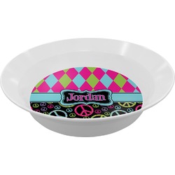 Harlequin & Peace Signs Melamine Bowl (Personalized)
