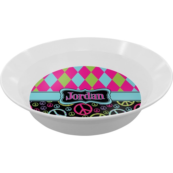 Custom Harlequin & Peace Signs Melamine Bowl - 12 oz (Personalized)
