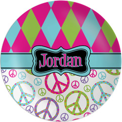 Harlequin & Peace Signs Melamine Plate (Personalized)