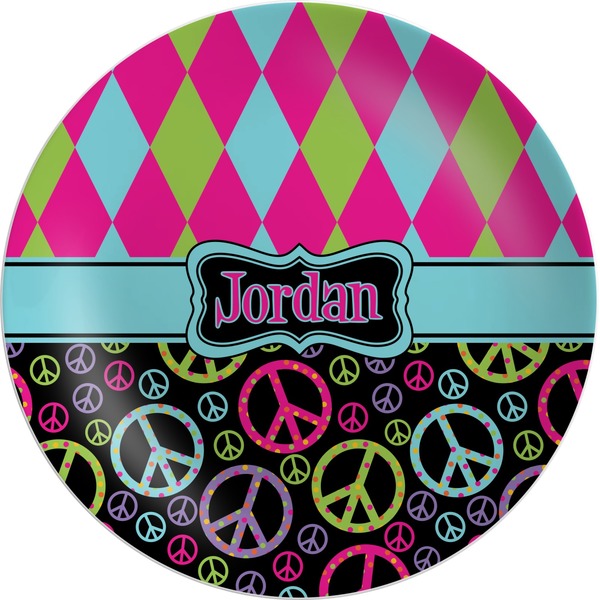 Custom Harlequin & Peace Signs Melamine Plate (Personalized)