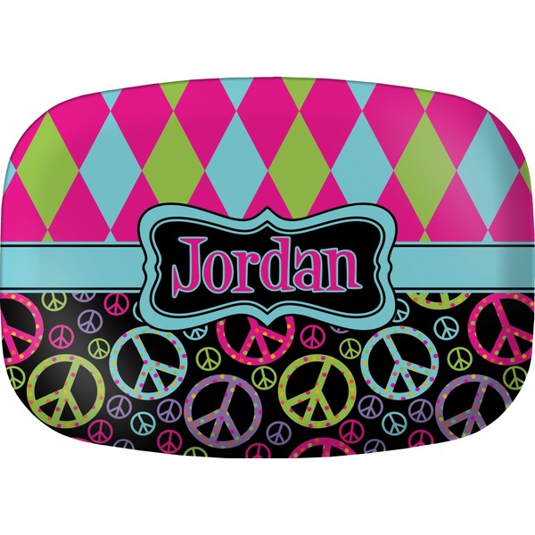 Custom Harlequin & Peace Signs Melamine Platter (Personalized)