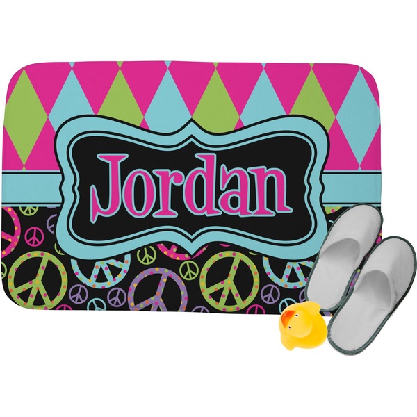 Custom Harlequin & Peace Signs Memory Foam Bath Mat (Personalized)