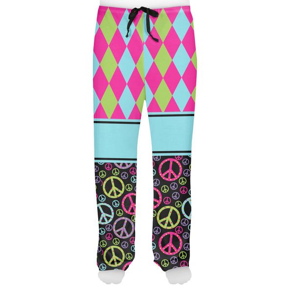 Harlequin & Peace Signs Men's Pjs Front - on model